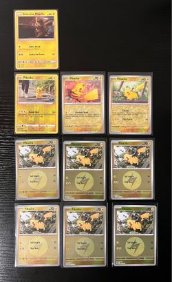Pokémon Pikachu Holo & Reverse Holo Lot – 10 Cards – Detective Pikachu Promo