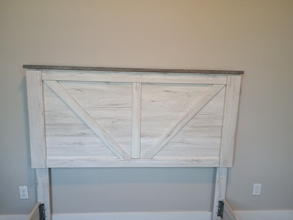 A Creamy Queen Bed Frame with Split Headboard