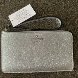 Kate Spade Lucy Glitter Medium L-Zip Wristlet in Lunar Light