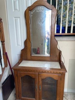 Vintage Wood Vanity Dresser with Mirror