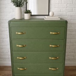 Vintage Tall Dresser | Antique Gold Hardware | Solid Wood Statement Piece