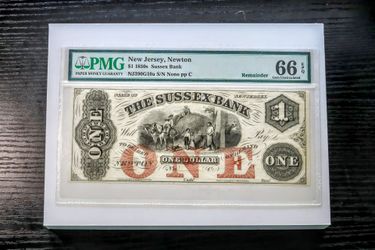 1850s Sussex Bank $1 Obsolete Note PMG 66 EPQ