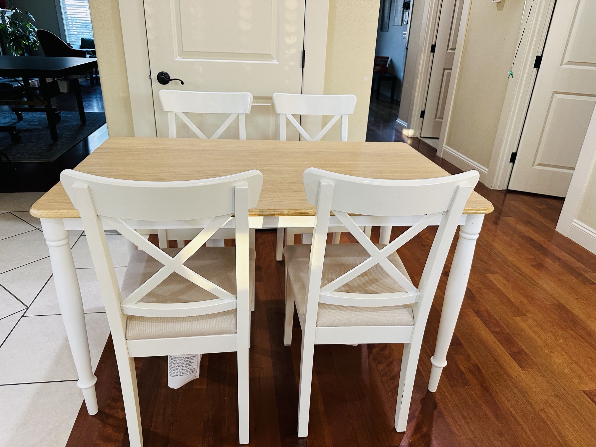 Ikea 2 Tone Dining Table and 4 Ingolf Upholstery Chairs