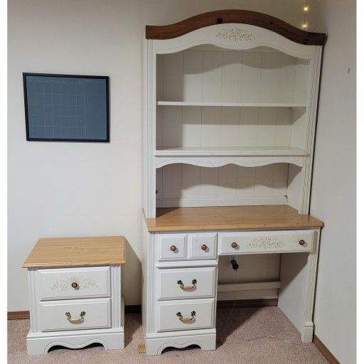 White wood desk and side table