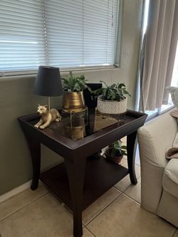 Modern Dark Wood End Table with Glass Top