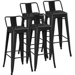 30″ H Metal Bar Stools Set of 4 Counter Height Stools with Backs Low Back Bar Chairs Armless Bar Chairs for Home Restaurant Bar Café, Black