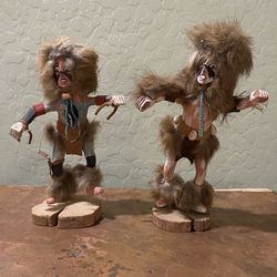 Set of 2 Vintage Native American Kachina Doll Eagle & Buffalo Dancer SIGNED
