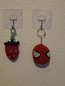 Strawberry and Spider-Man keychains