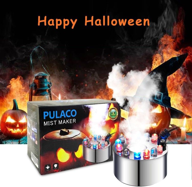 PULACO Mist Maker, 12 LED Mister Fogger Water Fountain Pond Fog Machine Atomizer Air Humidifier, Indoor Fountain Mister Foggers Perfect for Halloween