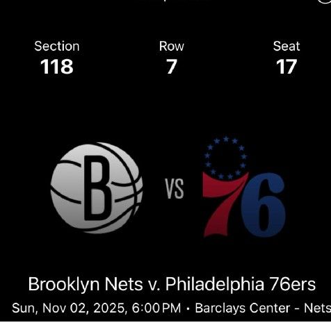 Basketball Tickets 11/2 76rs Game 