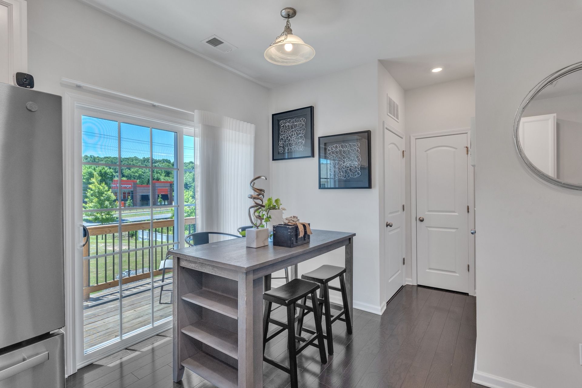 Gray High-Top Dining Table Set with Storage & Stools