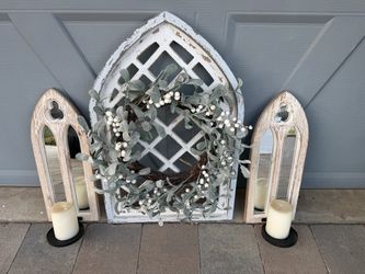 Wooden Wall Hanging and Sconces