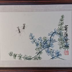 Chinese wall frame with shrimp and aquatic plants