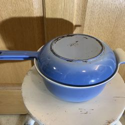 Vtg Descoware Enamel Cast Iron Sauce Pan Pot Belgium 1Qt #16 Robins Egg Blue