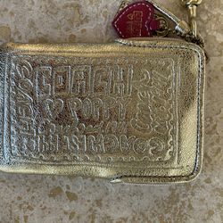 Coach Poppy Gold Leather Wristlet