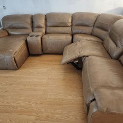 Moving Sale! Leather Reclining Sectional w/ Chaise & Console