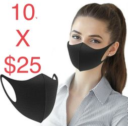 10 Pcs Black Face Mask Stretch Thin Cover Mouth Washable Reusable Unisex Sealed