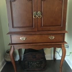 Walnut Hutch with beautiful Lion head Accent Cabinet pulls
