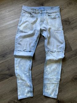Light Wash PACSUN Distressed Skinny Jeans with Paint Splatter