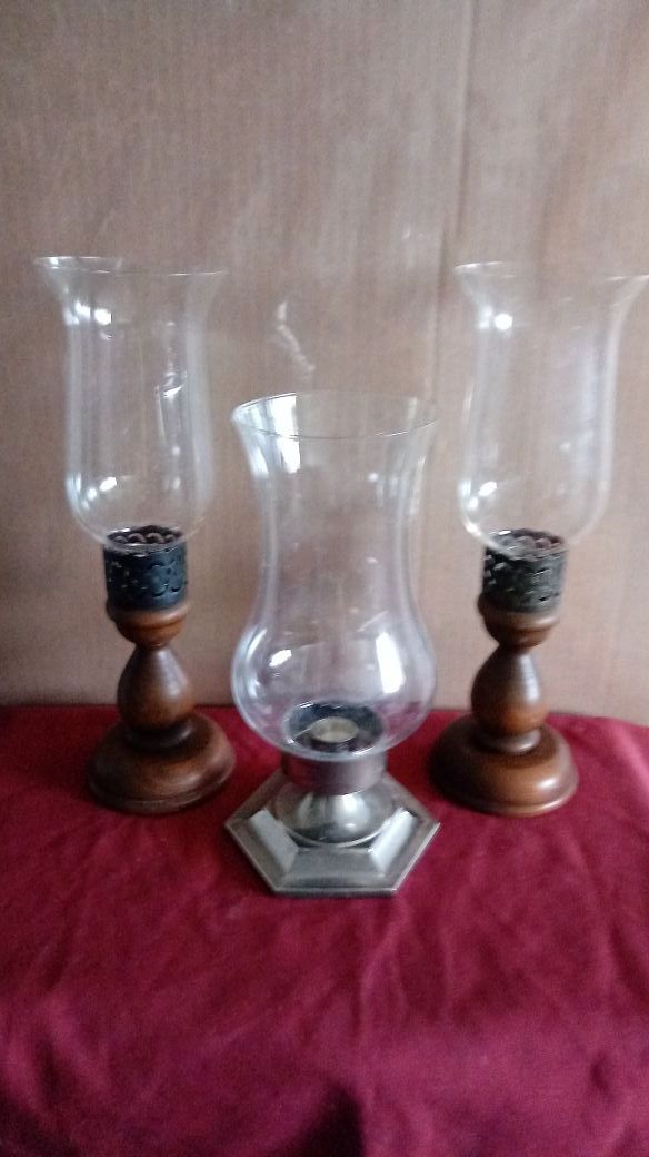 3 glass candle holders.