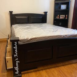 New Black Full Bed With Mattress And Storage