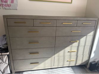Huge Restoration Hardware 12 Drawer Green/Grey Pebbled Dresser