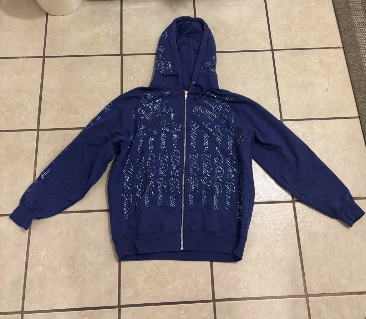 Supreme Rhinestone Zip Up Hooded Sweatshirt