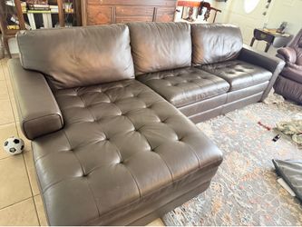 Modern Brown Leather Sectional Sofa with Chaise