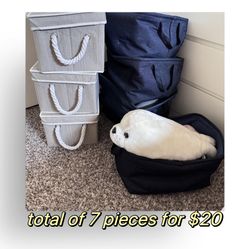 3 Large Storage Bins with Lids + 4 Storage Bins with Metal Frame Collapsible Storage Box Closet Shelf, Decorative Storage Baskets for Organizing , Fol