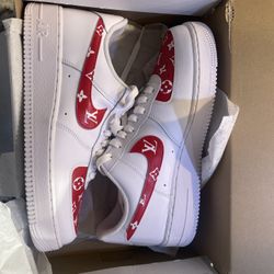 Brand New Custom Nike Air Force 1 Low – Red Supreme LV Monogram Swoosh DS Size 10