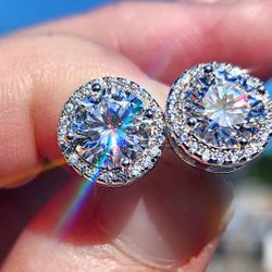 2 Carat Moissanite 18kt White Gold Plated Sterling Silver Stud Earrings.