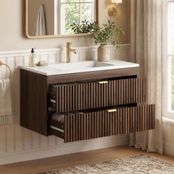 NOVAMAISON 36-Inch Floating Bathroom Vanity with Sink, Black