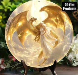 🌟 LIMITED TIME OFFER ⏳✨ Golden Dragon & Celestial Maiden Round Aluminum Wall Art Sign