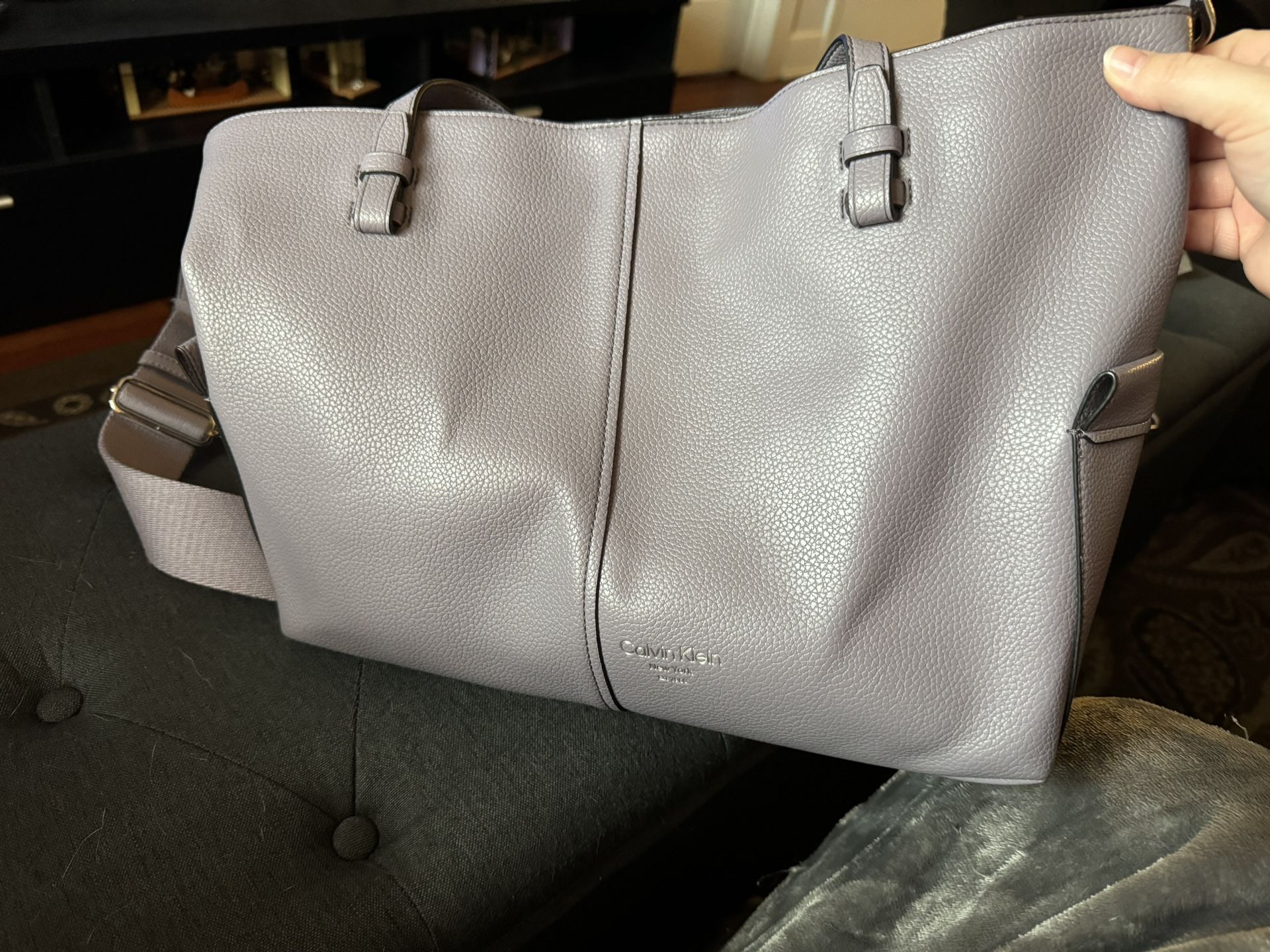 Calvin Klein Large Purple Tote Purse With Sport Strap