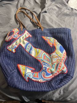 Vera Bradley Marina Paisley straw beach tote bag with anchor