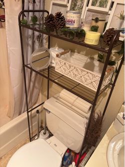 Brown bathroom shelves