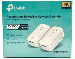TP-Link AV2000 Powerline Ethernet Adapter TL-PA9020P KIT - Powerline Network Adapter, Passthrough, 2x2 MIMO, 2 Gigabit