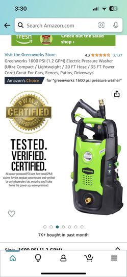 Greenworks 1600 PSI (1.2 GPM) Electric Pressure Washer (Ultra Compact /  Lightweight / 20 FT Hose / 35 FT Power Cord) Great For Cars, Fences,  Patios