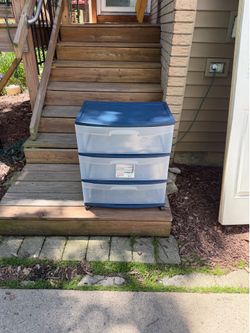 Sterilite 3 Drawer Plastic Container, 22 w, 26 hi, 15 deep on wheels $15