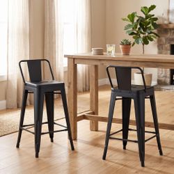 Homy Casa VUSTU 2PC 24" Counter Height Metal Bar Stool Set with Backrest and Footrest in Black Open Box