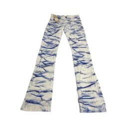 TAKER Men's Blue Tie Dye Ripped Flare Jeans 29x36 Streetwear Distressed Denim