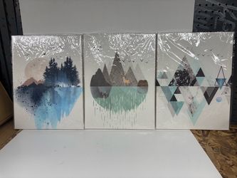 Set of 3 Geometric Nature Canvas Wall Art
