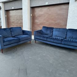 Navy Blue Mid Century Modern Couch Set (WILL DELIVER)