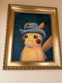 Van Gogh Pikachu Canvas Art Gold Frame S 45x35cm Pokémon