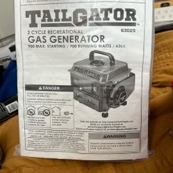 Tail gator to cycle recreational gas generator 900 max starting