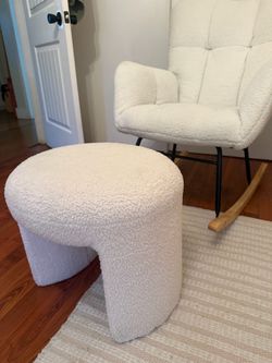 White Boucle Round Ottoman Footstool