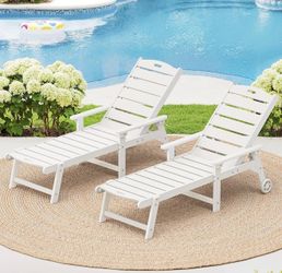 LUE BONA Outdoor Chaise Lounge Chairs Set of 2, HDPS Chaise Lounger, 5 Positions Adjustable Lounge Chairs, Pool Lounge Chair with Wheels for Poolside,