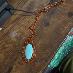 Large Turquoise Pendant On Copper