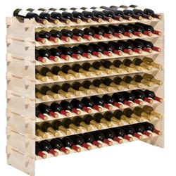96 Bottle Stackable Modular Wine Rack, 8-Tier Wine Bottle Holder,Solid Wood