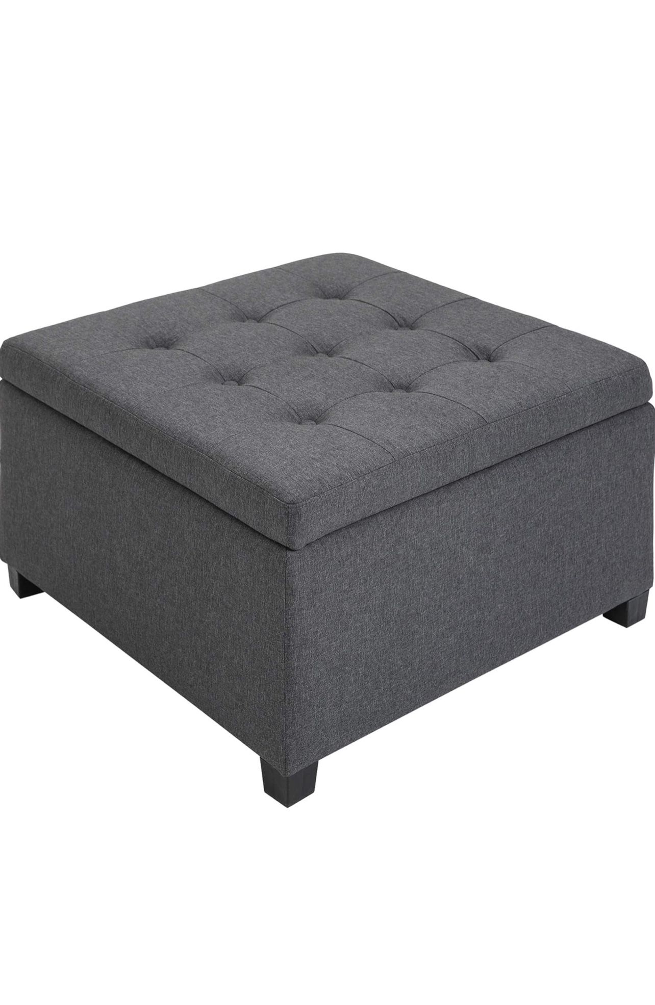 HOMCOM Storage Ottoman Coffee Table with Flip Top Seat Lid, Tufted Upholstered Footstool with Wood Frame for Living Room, Entryway, Bedroom, Gray